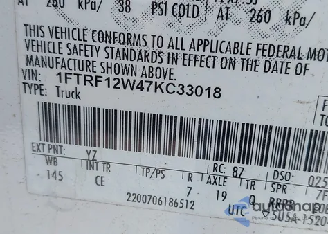 2007 Ford F-150 Stx/Xl/Xlt из США, поврежденный, VIN 1FTRF12W47KC33018